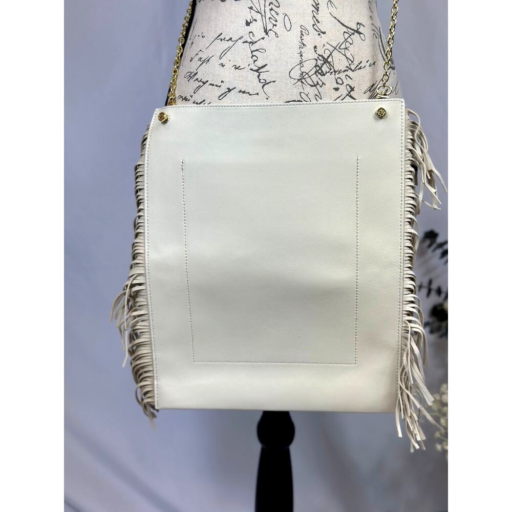 Maje Clover Fringed Sheepskin Leather Bag Vanilla Ecru 14.5" x 12" - Picture 10 of 13